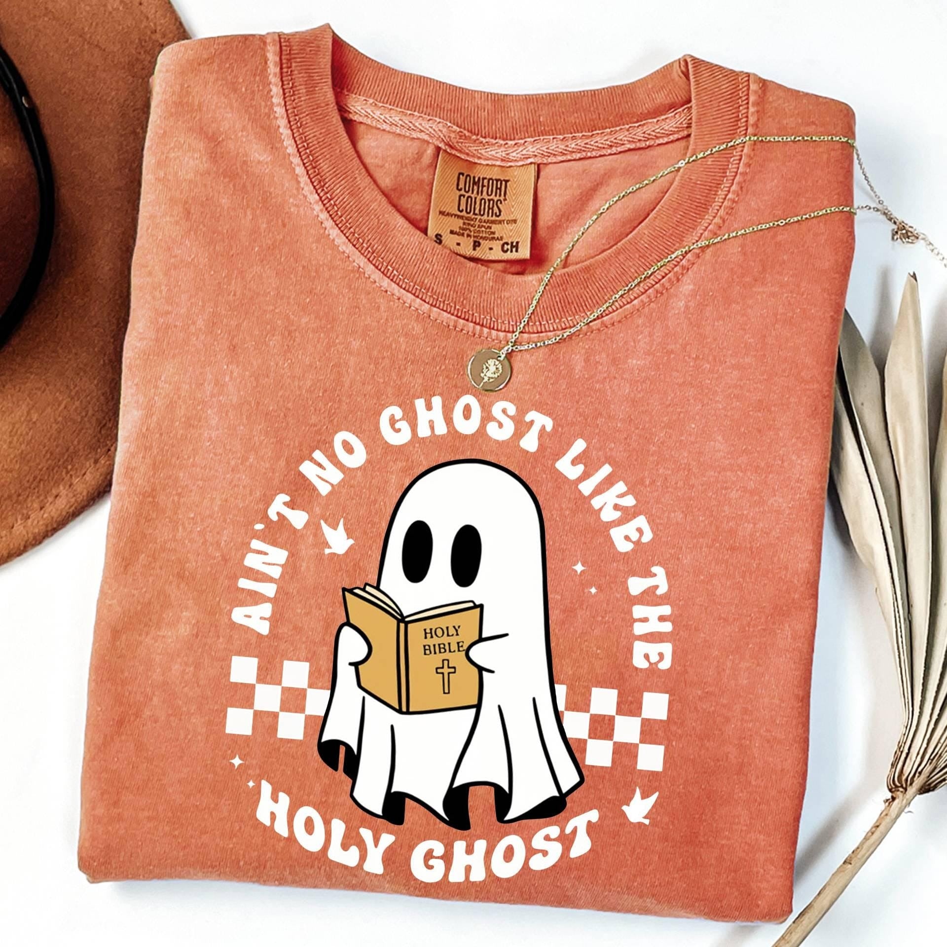 Comfort Colors© Funny Christian Shirt Gift for Christian,Cute Ghost Catholic Shirt, Ghost with Bible Shirt,Retro Christian Apparel Shirt